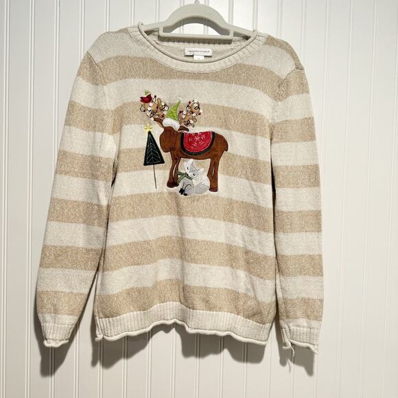 Christopher & Banks Sweaters - Christopher Banks Striped Reindeer Raccoon Christmas Sweater Size Medium